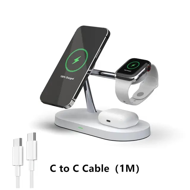 Harmonystore White Harmonystore 3 in 1 Wireless Charger Stand Magnetic 3-in-1 Wireless Charger Stand with Magnetic Alignment and Adjustable Brightness Levels